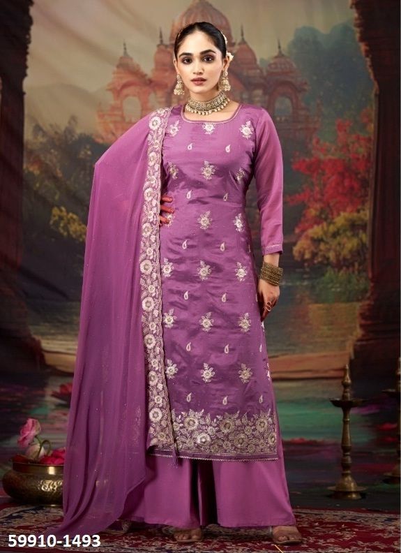 SAJANI - Catalog # 59910 (Set of 4 Semi-Stitched / Un-Stitched Suits) by Brand FOUR DOTS