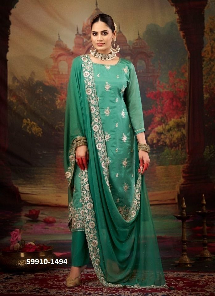 SAJANI - Catalog # 59910 (Set of 4 Semi-Stitched / Un-Stitched Suits) by Brand FOUR DOTS