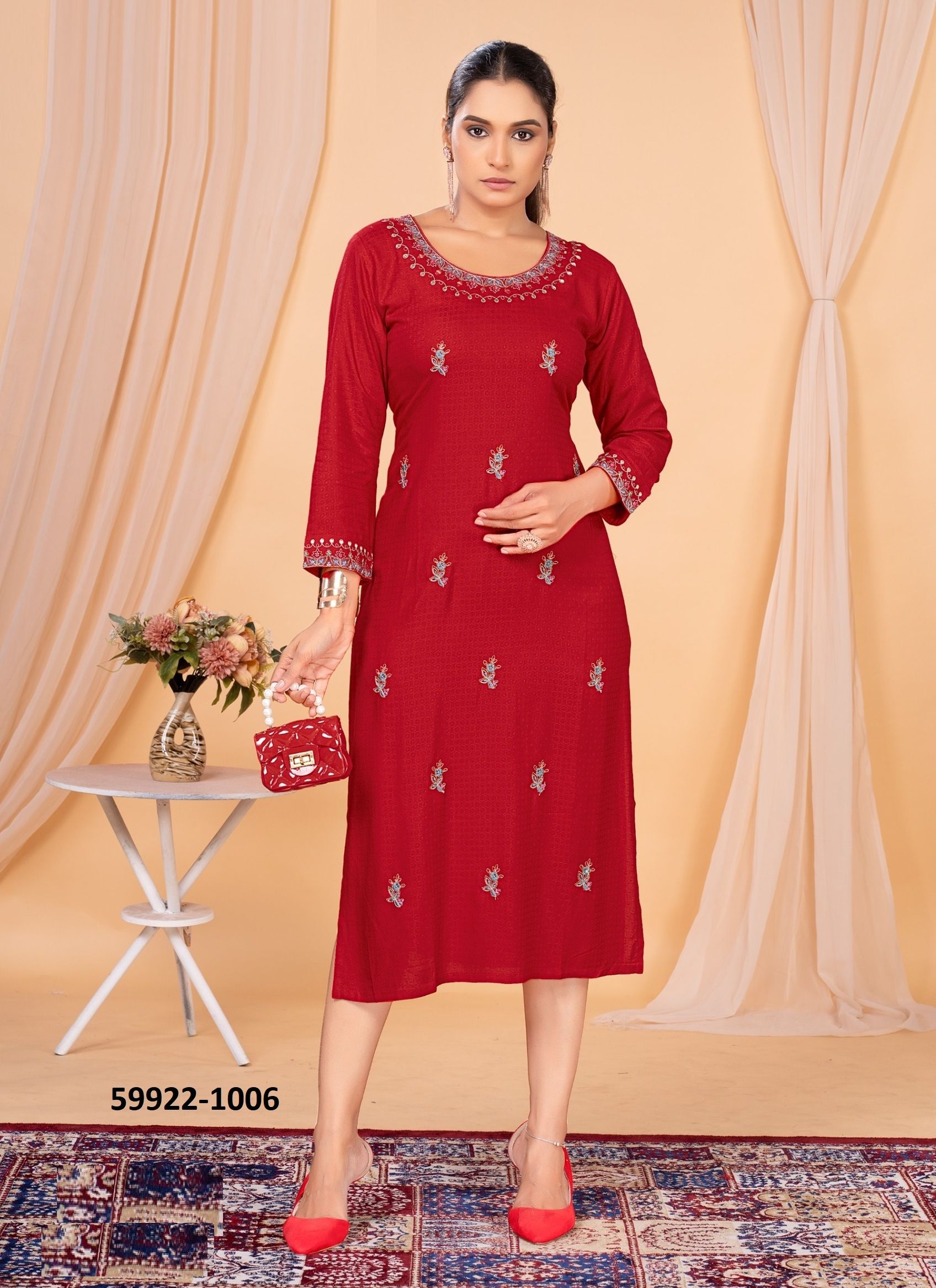 RIVAZ - Catalog # 59922 (Set of 6 Readymade Women's Kurtis / Tops) by Brand DEE CEE RIVAZ - Catalog # 59922 (Set of 6 Readymade Women's Kurtis / Tops) by Brand DEE CEE