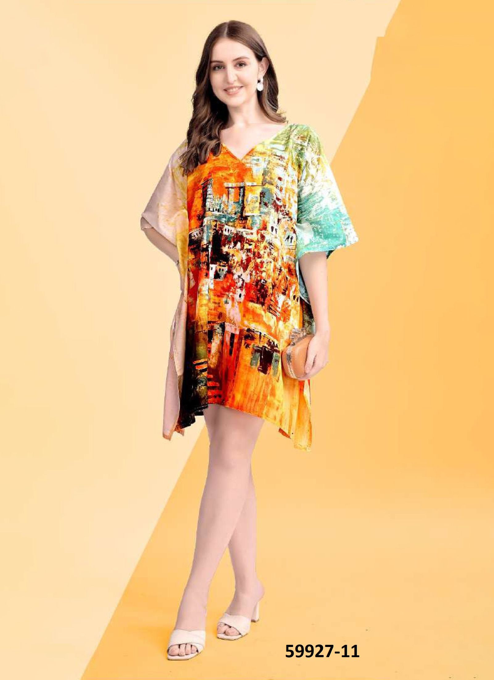 COTTON FEEL KURTI KAFTAN 2 - Catalog # 59927 (Set of 8 Kaftans / Ponchos) by Brand MEHERIYA