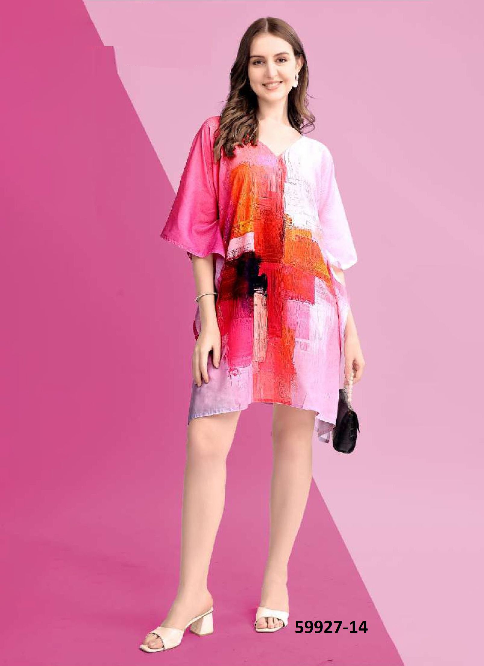 COTTON FEEL KURTI KAFTAN 2 - Catalog # 59927 (Set of 8 Kaftans / Ponchos) by Brand MEHERIYA