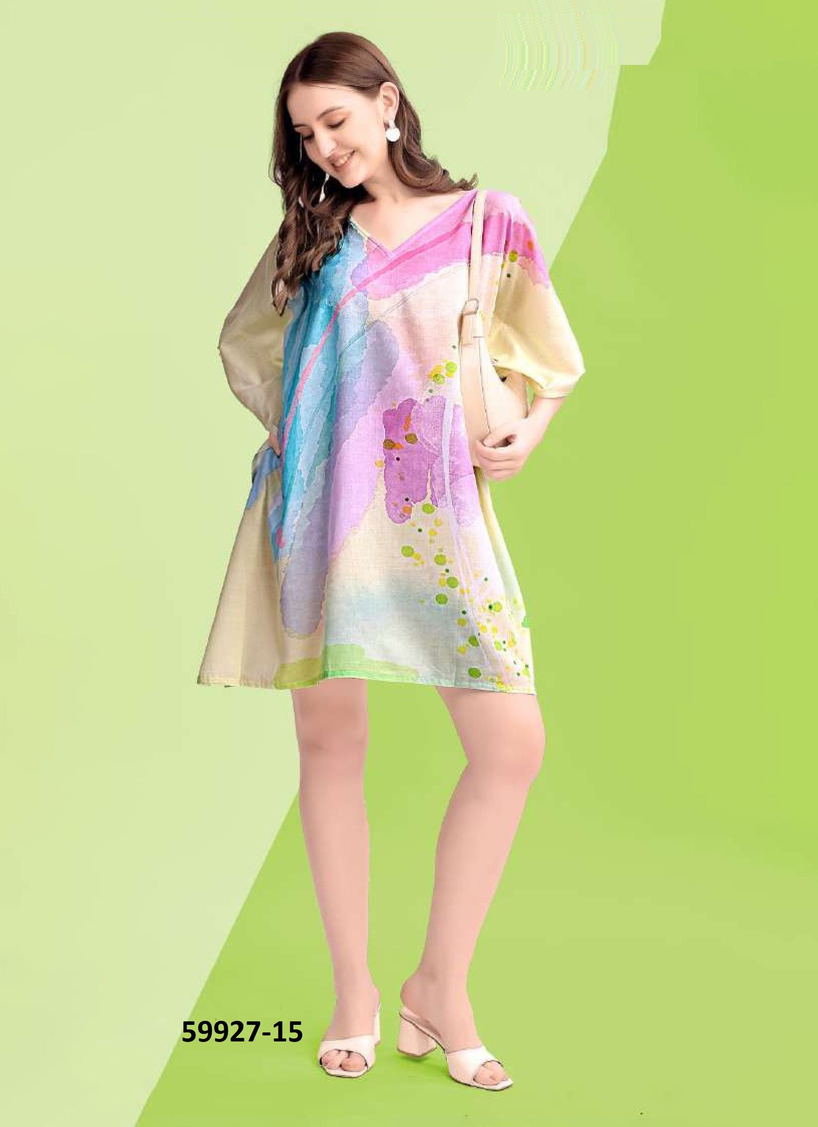 COTTON FEEL KURTI KAFTAN 2 - Catalog # 59927 (Set of 8 Kaftans / Ponchos) by Brand MEHERIYA