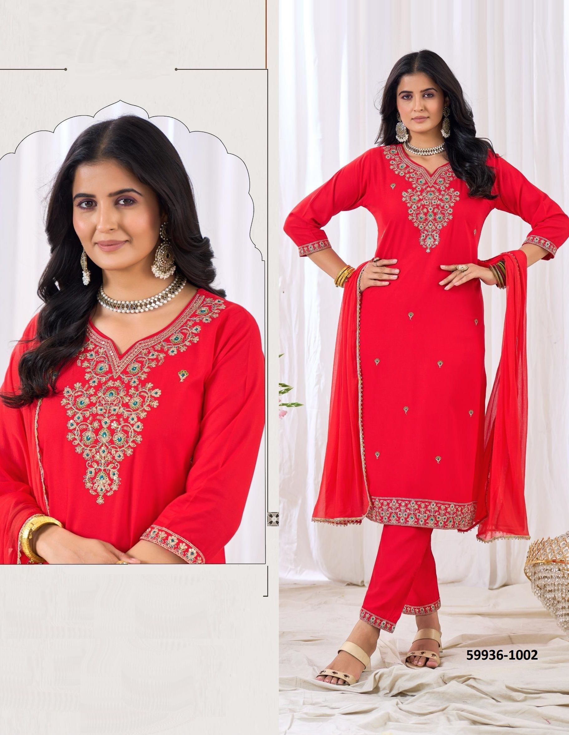 ISHA - Catalog # 59936 (Set of 6 Readymade Salwar Suits) by Brand BLUE HILLS
