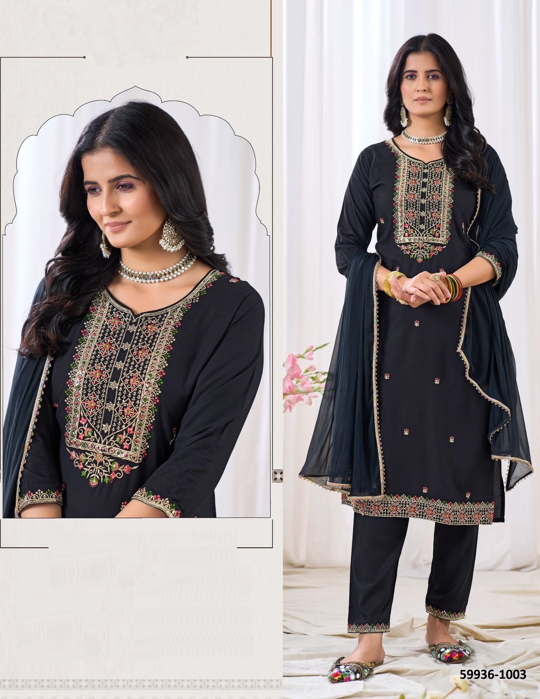 ISHA - Catalog # 59936 (Set of 6 Readymade Salwar Suits) by Brand BLUE HILLS