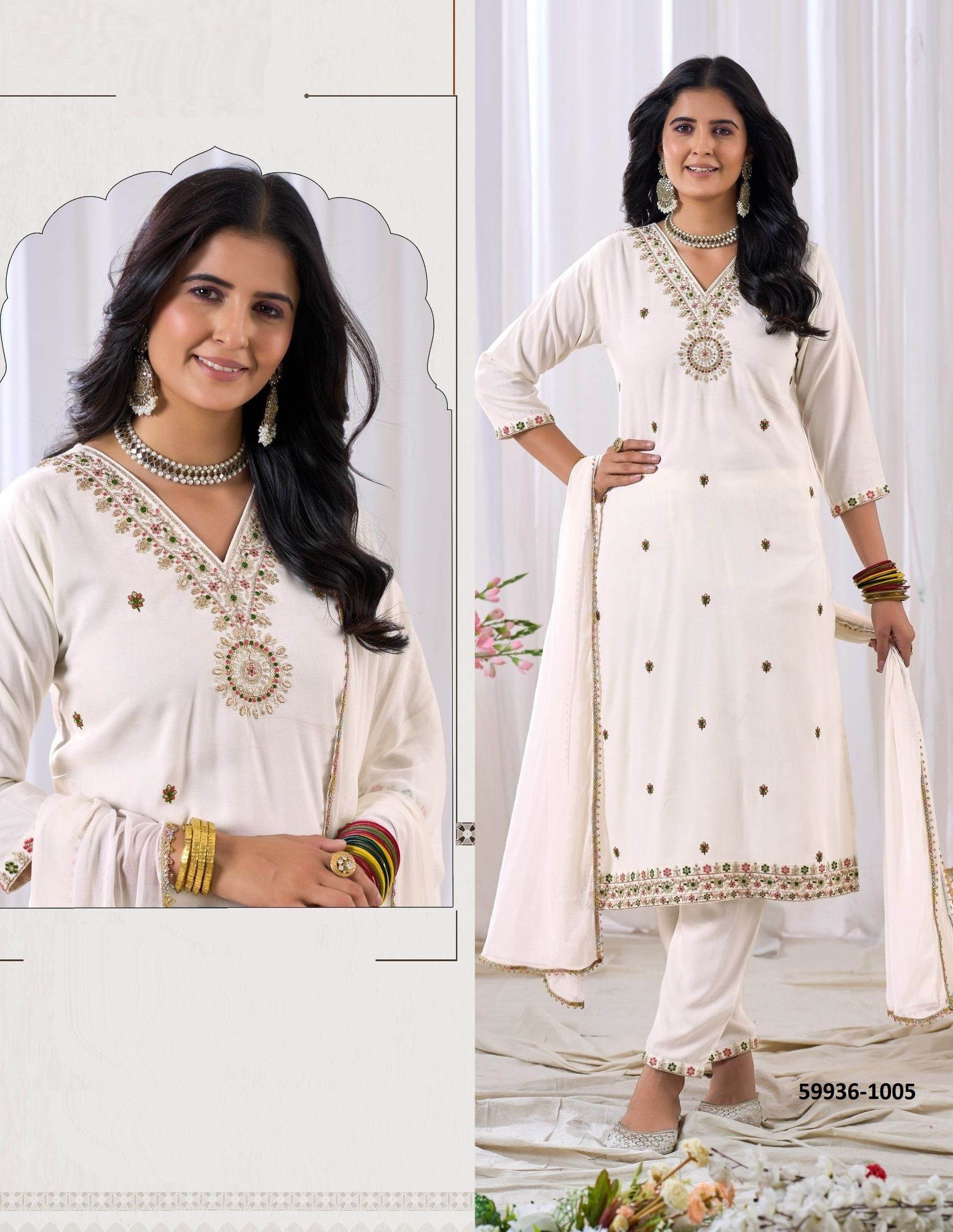 ISHA - Catalog # 59936 (Set of 6 Readymade Salwar Suits) by Brand BLUE HILLS