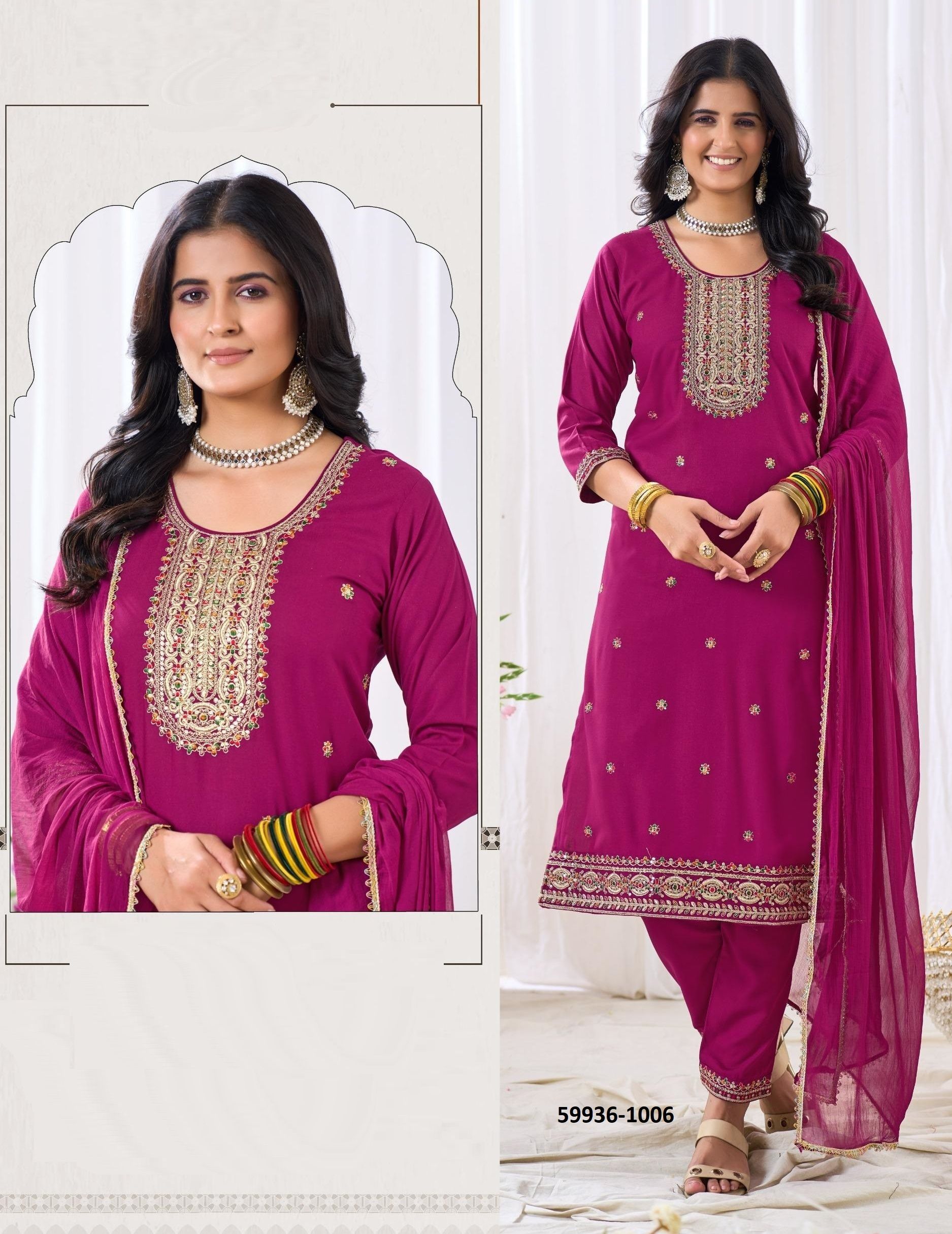 ISHA - Catalog # 59936 (Set of 6 Readymade Salwar Suits) by Brand BLUE HILLS