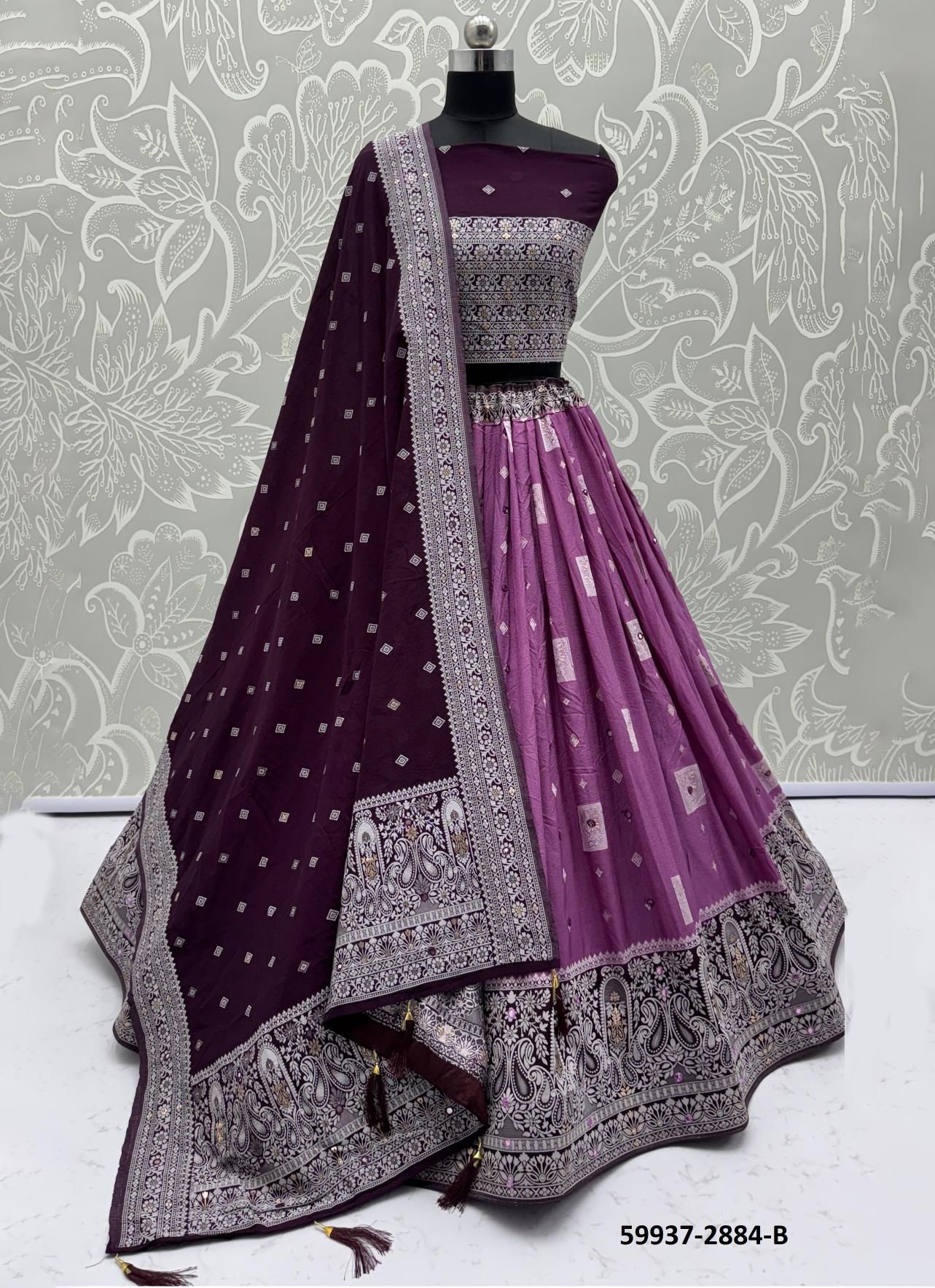 SERIES 2878-2885 - Catalog # 59937 (Set of 25 Semi-Stitched Lehengas) by Brand AABHARAN