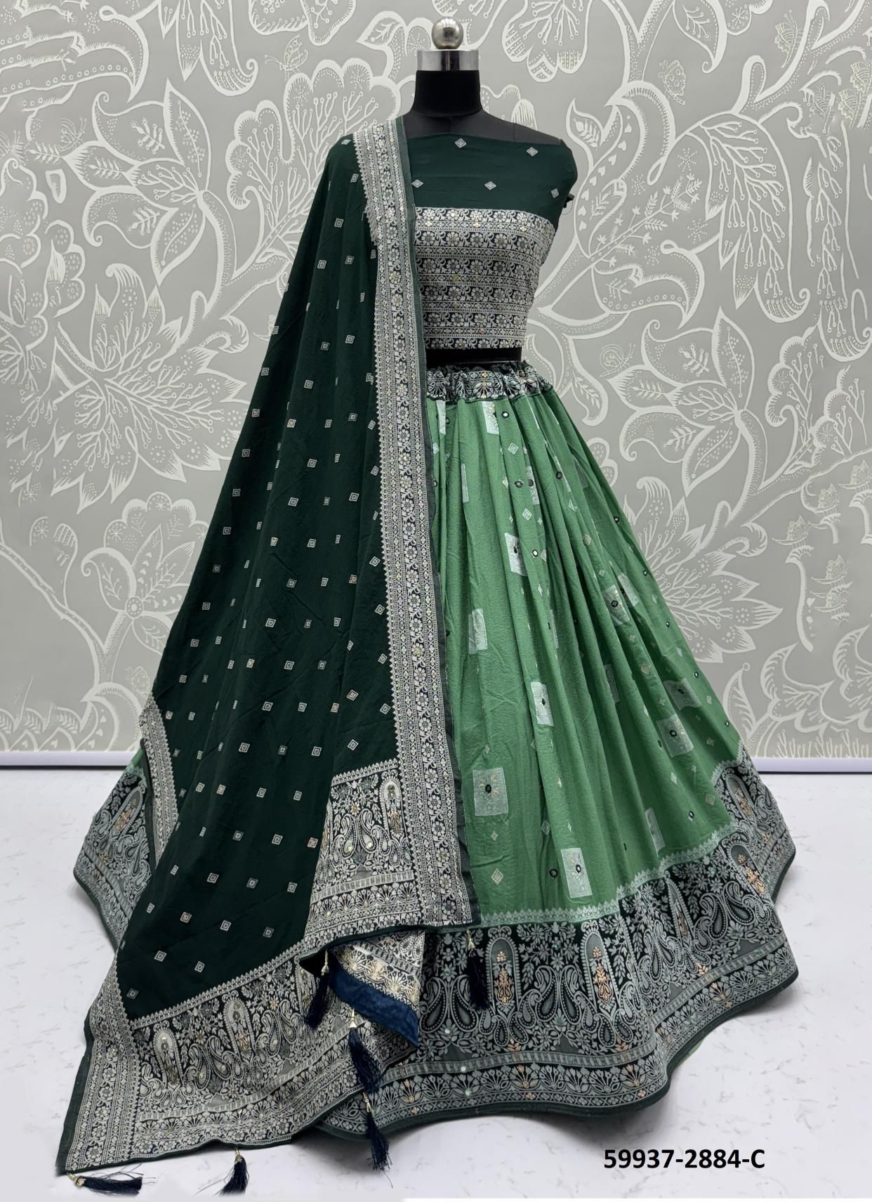 SERIES 2878-2885 - Catalog # 59937 (Set of 25 Semi-Stitched Lehengas) by Brand AABHARAN