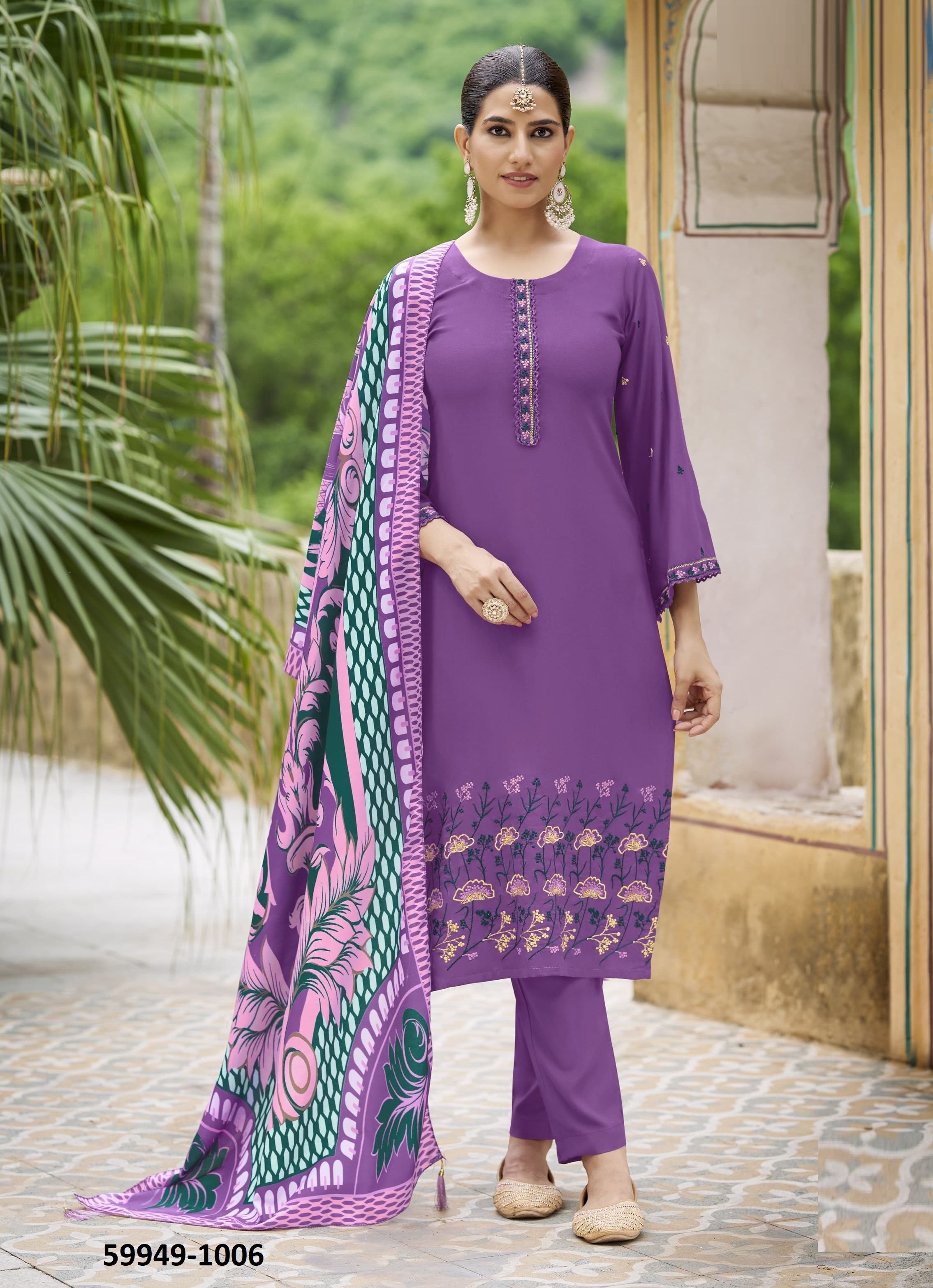 BELLA - Catalog # 59949 (Set of 6 Readymade Salwar Suits) by Brand WOODEE AHMEDABAD