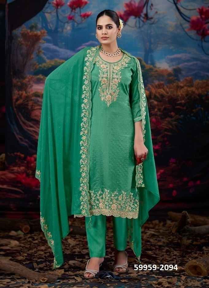 ZANKAR - Catalog # 59959 (Set of 4 Semi-Stitched / Un-Stitched Suits) by Brand FOUR DOTS