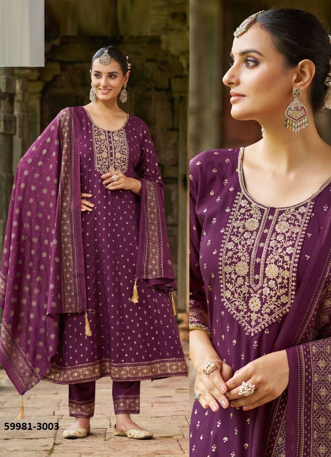 BATU CAVES 3 - Catalog # 59981 (Set of 6 Readymade Salwar Suits) by Brand BLUE HILLS