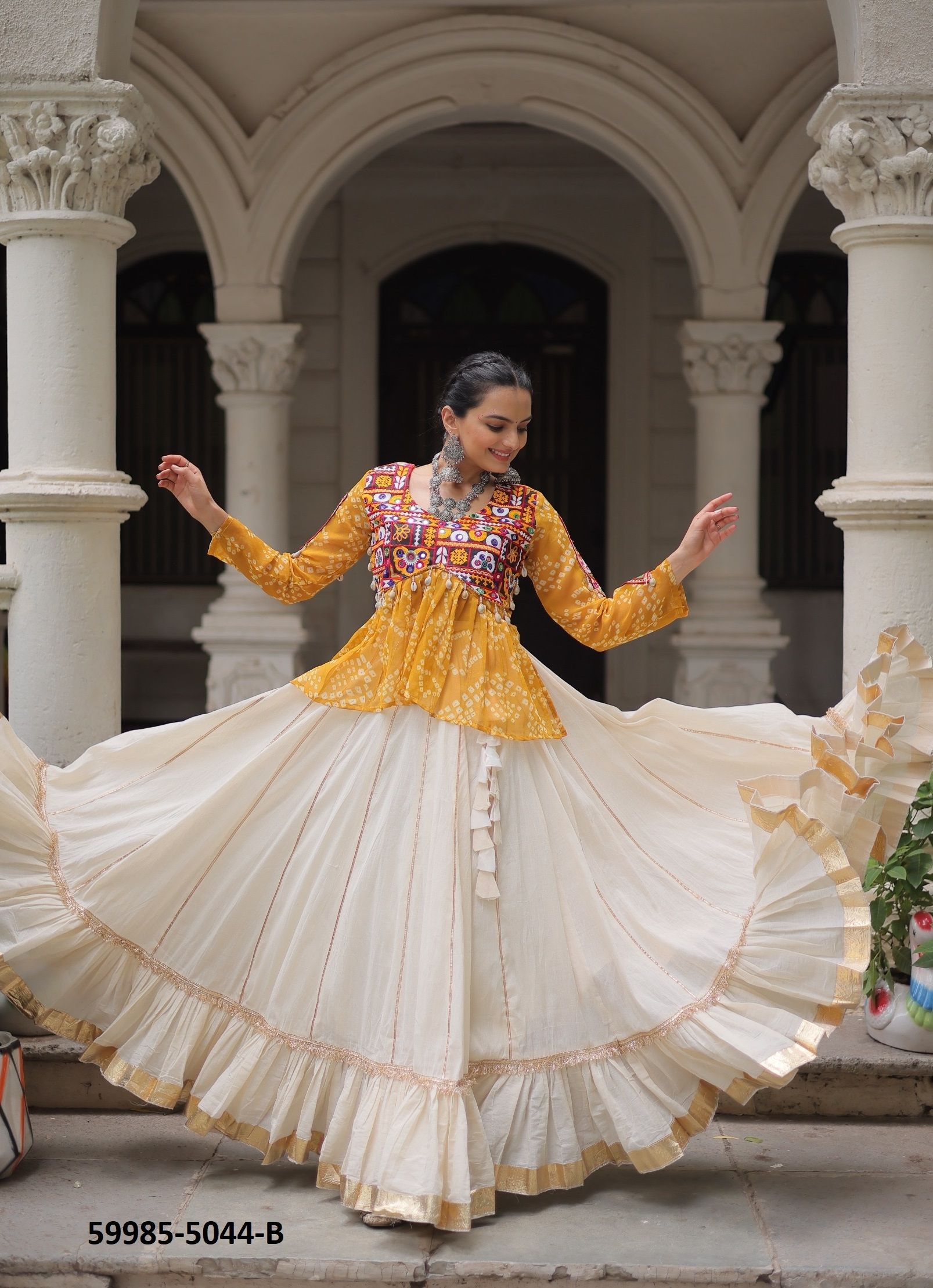 NAVRATRI WEAR 5044 - Catalog # 59985 (Set of 5 Readymade Lehengas) by Brand MEHERIYA