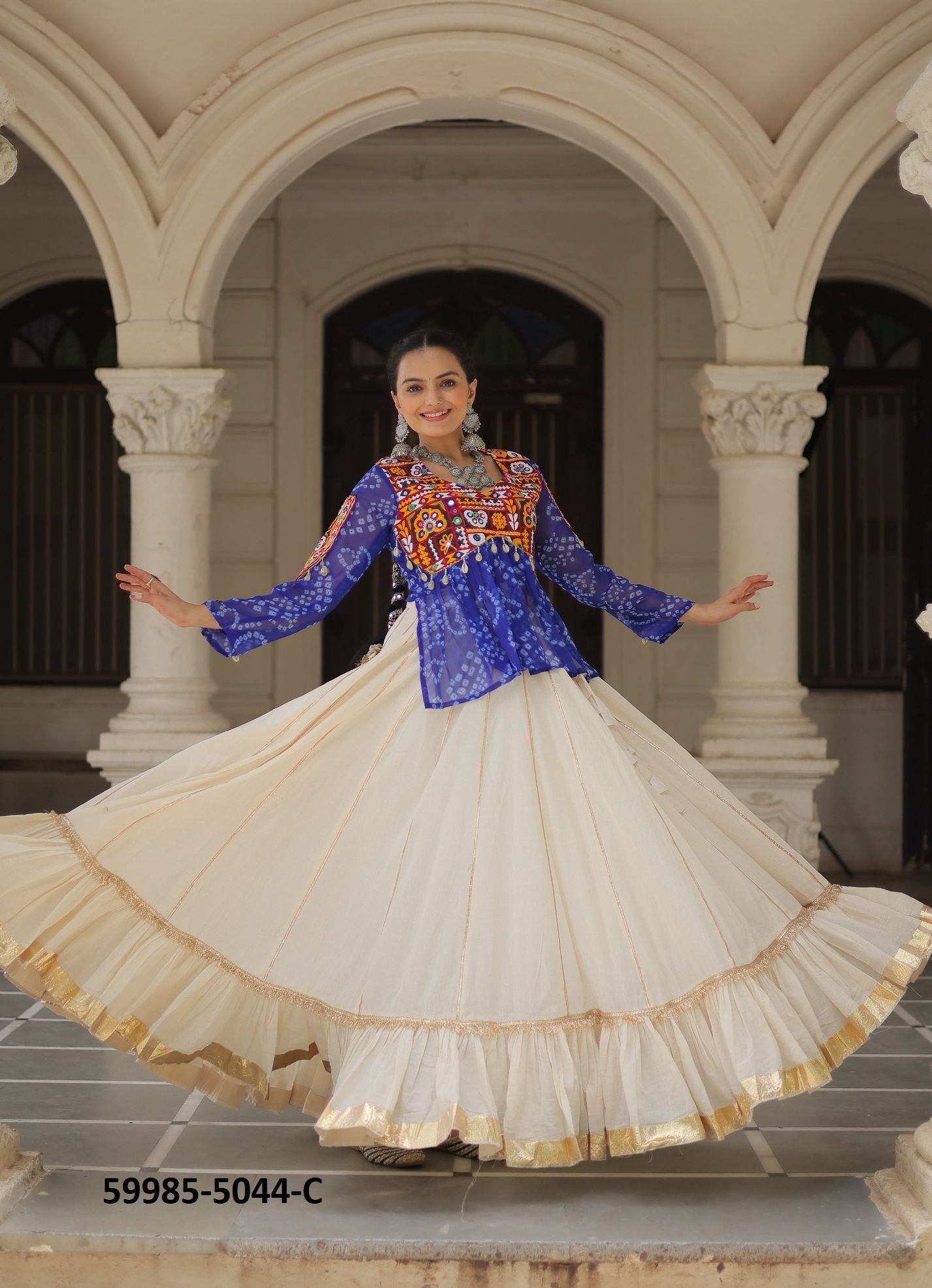 NAVRATRI WEAR 5044 - Catalog # 59985 (Set of 5 Readymade Lehengas) by Brand MEHERIYA