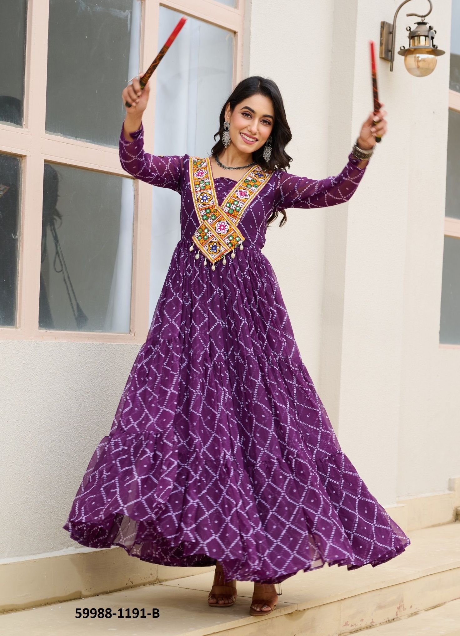 NAVRATRI WEAR 1191 - Catalog # 59988 (Set of 3 Readymade Gowns) by Brand DESI MUSE