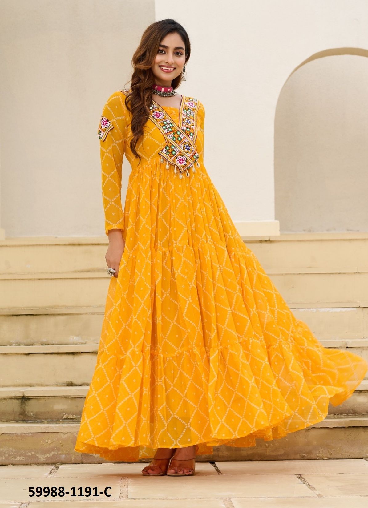 NAVRATRI WEAR 1191 - Catalog # 59988 (Set of 3 Readymade Gowns) by Brand DESI MUSE