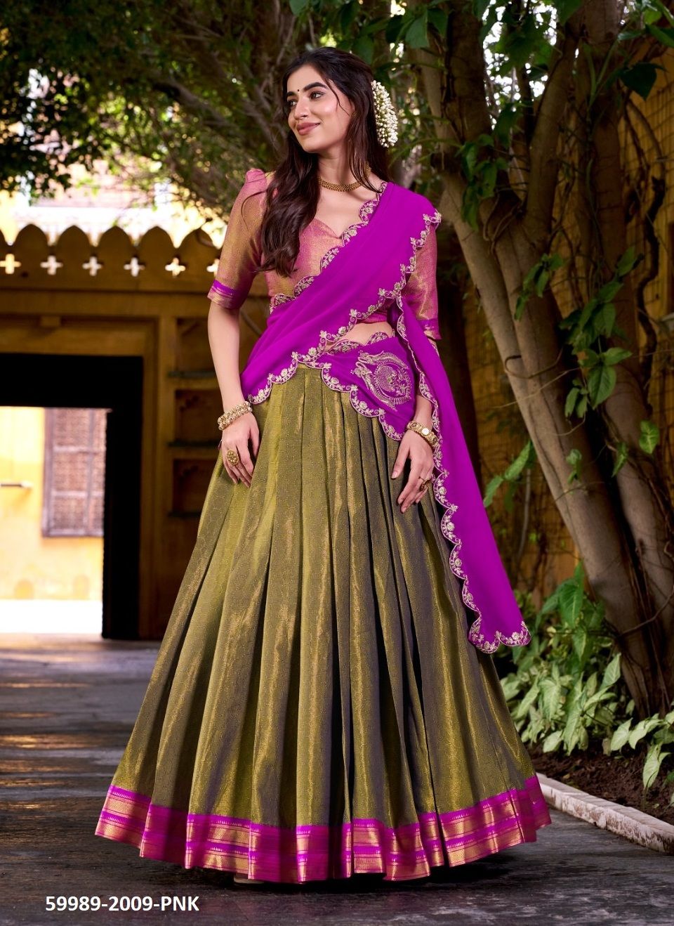ONAM SPECIAL 2009 - Catalog # 59989 (Set of 4 Semi-Stitched Lehengas) by Brand MEHERIYA