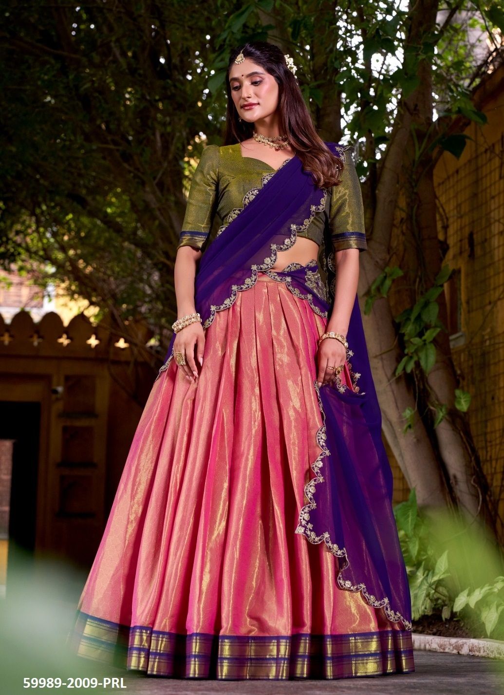 ONAM SPECIAL 2009 - Catalog # 59989 (Set of 4 Semi-Stitched Lehengas) by Brand MEHERIYA