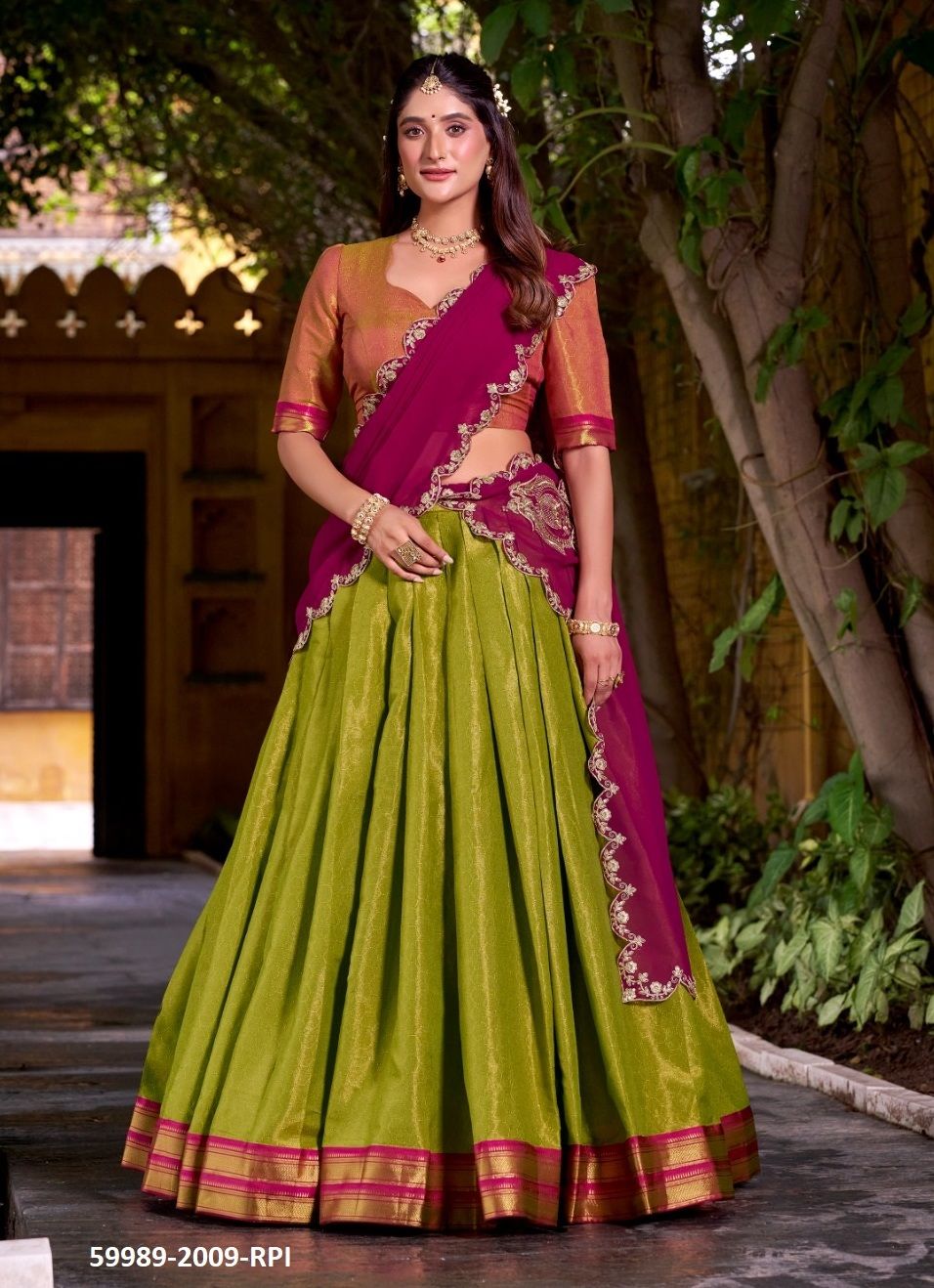 ONAM SPECIAL 2009 - Catalog # 59989 (Set of 4 Semi-Stitched Lehengas) by Brand MEHERIYA