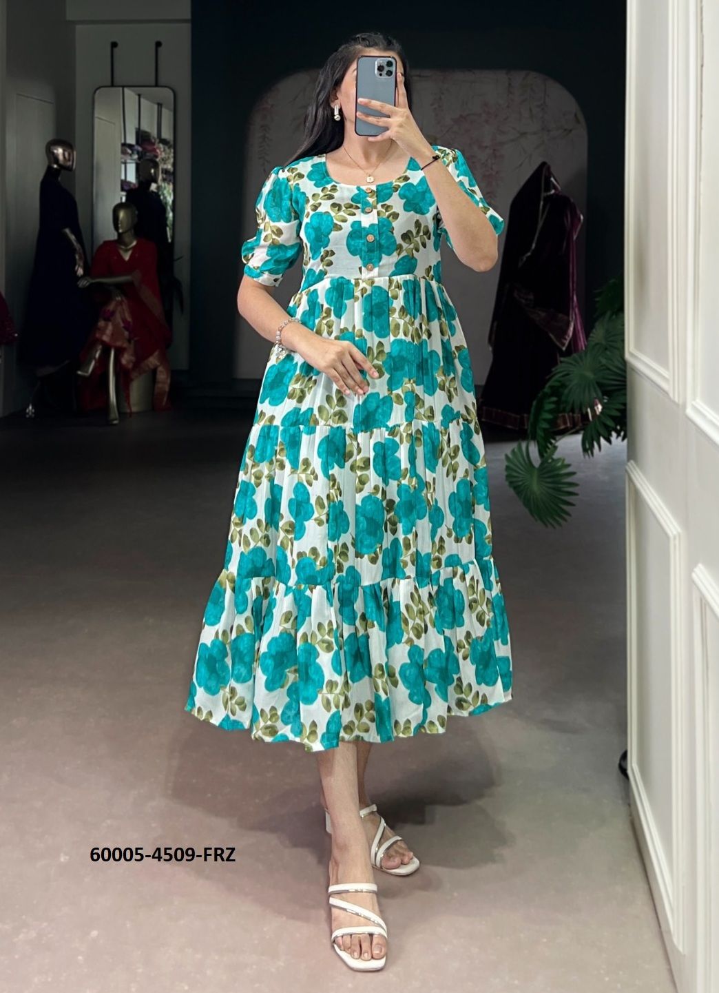 FROCK - MAXI - DRESS - Catalog # 60005 (Set of 4 Readymade Women's Kurtis / Tops) by Brand DESI MUSE FROCK - MAXI - DRESS - Catalog # 60005 (Set of 4 Readymade Women's Kurtis / Tops) by Brand DESI MUSE