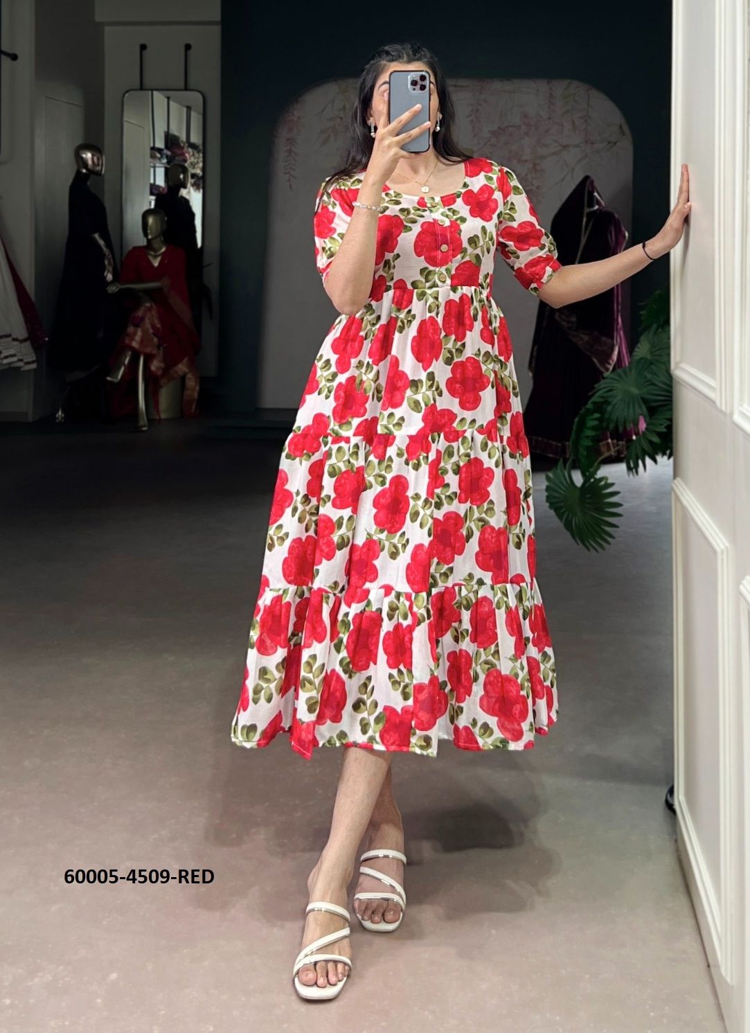 FROCK - MAXI - DRESS - Catalog # 60005 (Set of 4 Readymade Women's Kurtis / Tops) by Brand DESI MUSE FROCK - MAXI - DRESS - Catalog # 60005 (Set of 4 Readymade Women's Kurtis / Tops) by Brand DESI MUSE