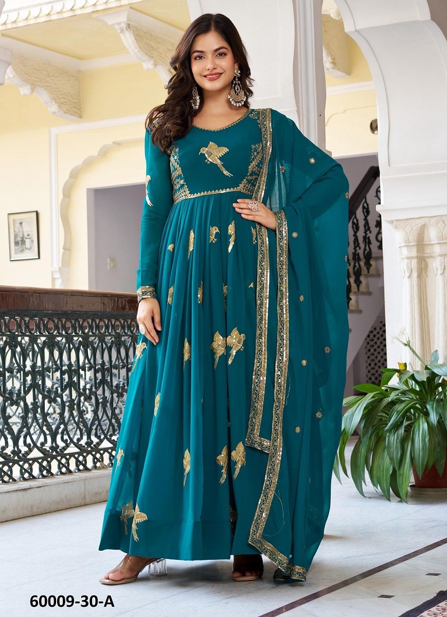 TEAL & WINE - Catalog # 60009 (Set of 2 Readymade Gowns) by Brand AABHARAN TEAL & WINE - Catalog # 60009 (Set of 2 Readymade Gowns) by Brand AABHARAN