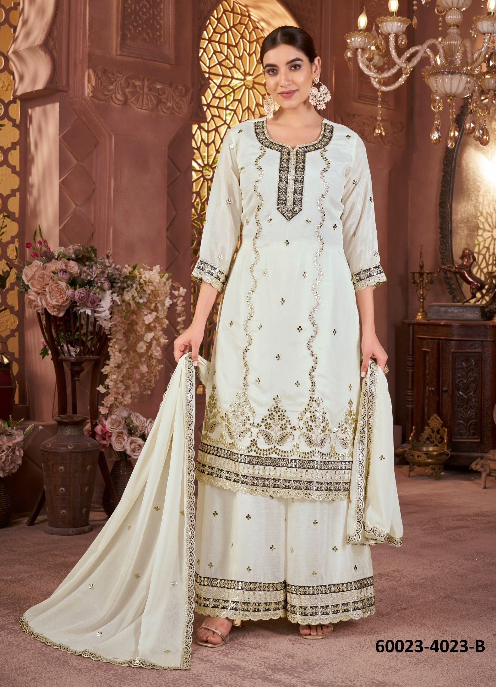 SERIES 4023 - Catalog # 60023 (Set of 4 SIZE-SETS [Readymade Salwar Suits]) by Brand AFSANA