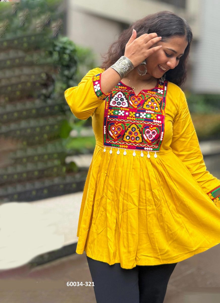 A-LINE NAVRATRI WEAR SHORT TOPS - Catalog # 60034 (Set of 5 Readymade Women's Kurtis / Tops) by Brand DESI MUSE A-LINE NAVRATRI WEAR SHORT TOPS - Catalog # 60034 (Set of 5 Readymade Women's Kurtis / Tops) by Brand DESI MUSE