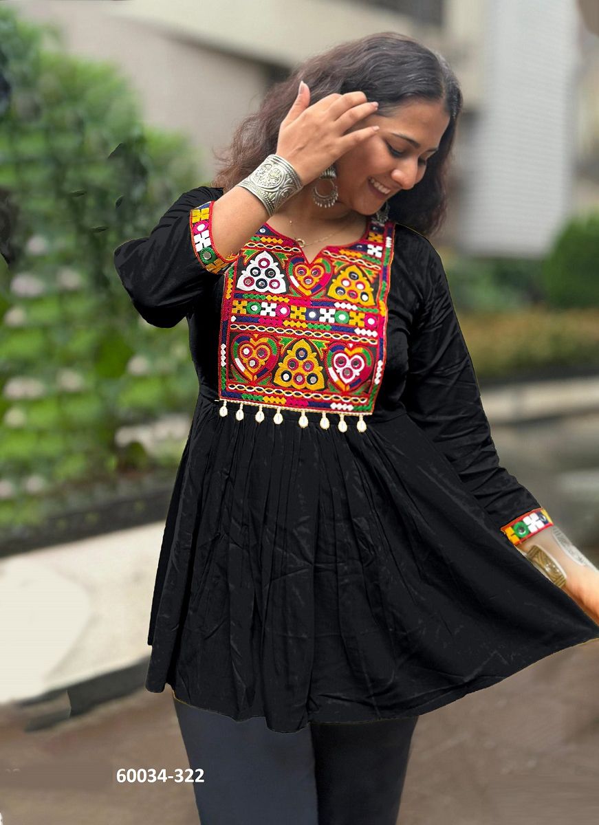 A-LINE NAVRATRI WEAR SHORT TOPS - Catalog # 60034 (Set of 5 Readymade Women's Kurtis / Tops) by Brand DESI MUSE A-LINE NAVRATRI WEAR SHORT TOPS - Catalog # 60034 (Set of 5 Readymade Women's Kurtis / Tops) by Brand DESI MUSE