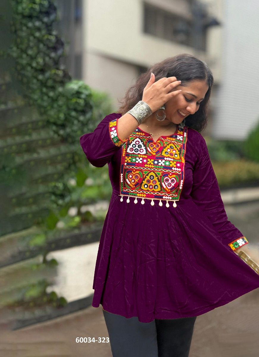 A-LINE NAVRATRI WEAR SHORT TOPS - Catalog # 60034 (Set of 5 Readymade Women's Kurtis / Tops) by Brand DESI MUSE A-LINE NAVRATRI WEAR SHORT TOPS - Catalog # 60034 (Set of 5 Readymade Women's Kurtis / Tops) by Brand DESI MUSE