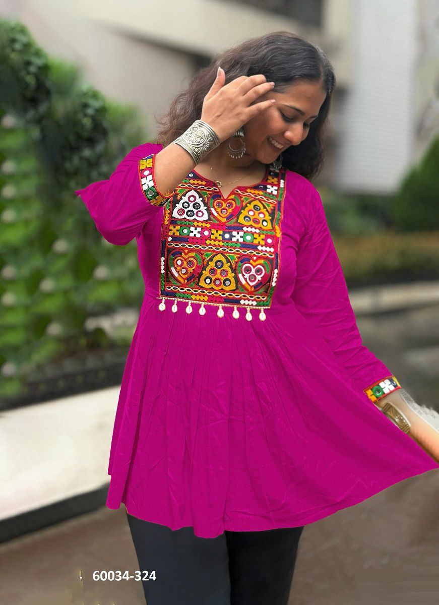 A-LINE NAVRATRI WEAR SHORT TOPS - Catalog # 60034 (Set of 5 Readymade Women's Kurtis / Tops) by Brand DESI MUSE A-LINE NAVRATRI WEAR SHORT TOPS - Catalog # 60034 (Set of 5 Readymade Women's Kurtis / Tops) by Brand DESI MUSE
