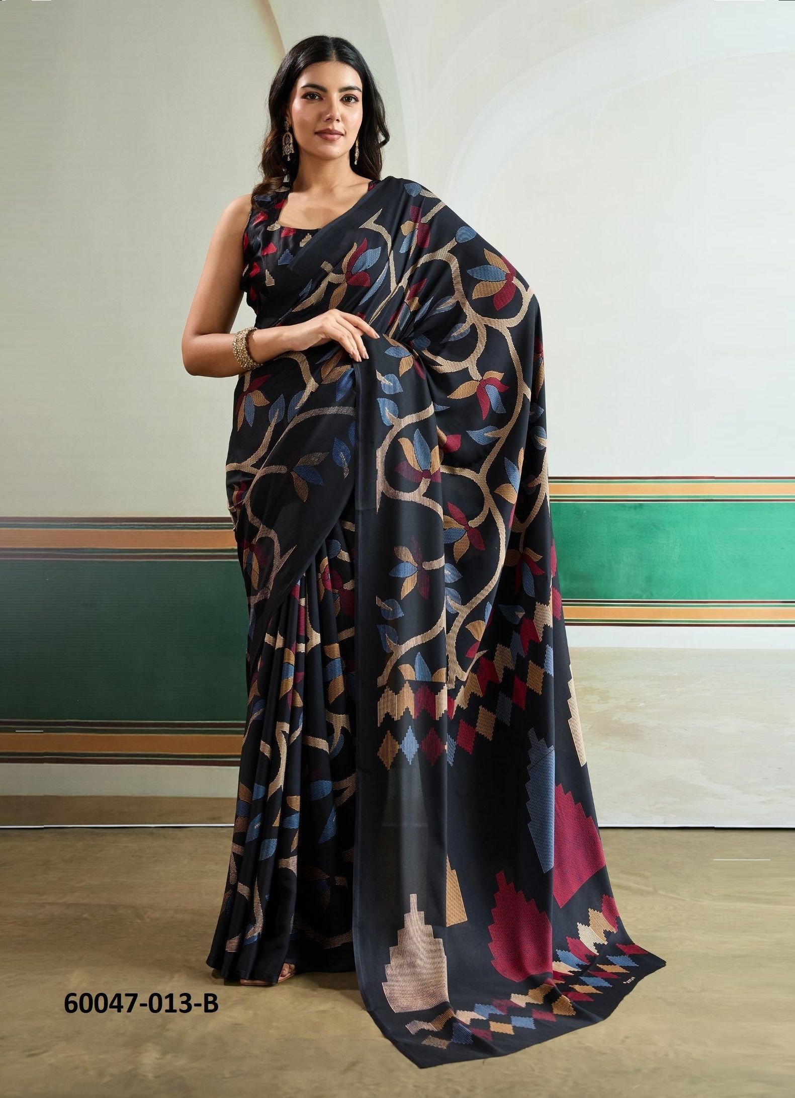 PURE AJRAKH PRINT 13 - Catalog # 60047 (Set of 6 Sarees) by Brand RAJTEX FABRICS