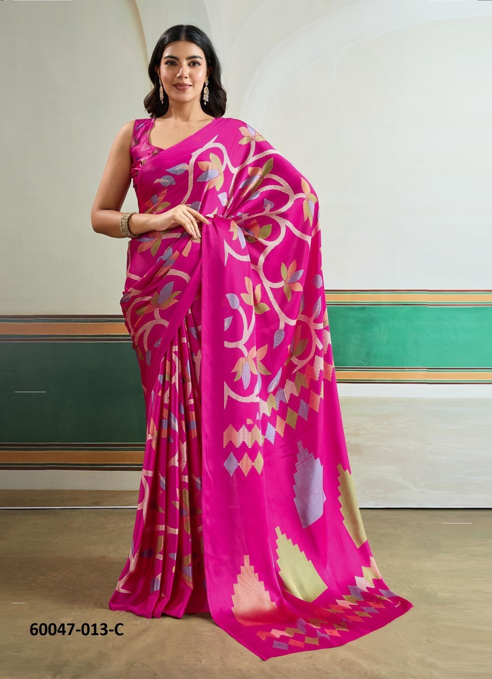 PURE AJRAKH PRINT 13 - Catalog # 60047 (Set of 6 Sarees) by Brand RAJTEX FABRICS