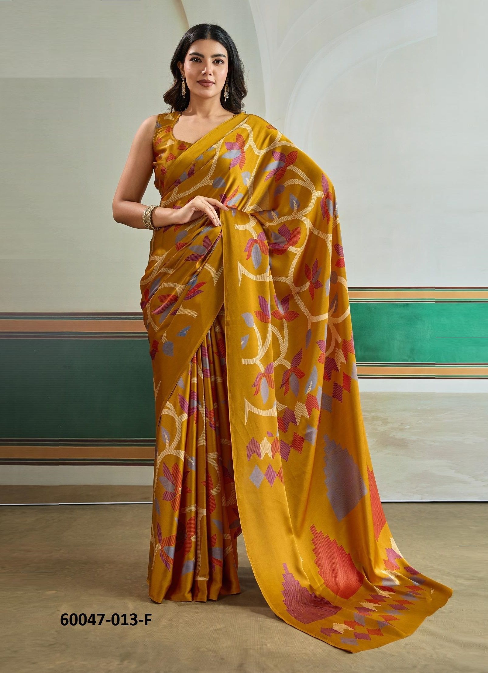 PURE AJRAKH PRINT 13 - Catalog # 60047 (Set of 6 Sarees) by Brand RAJTEX FABRICS