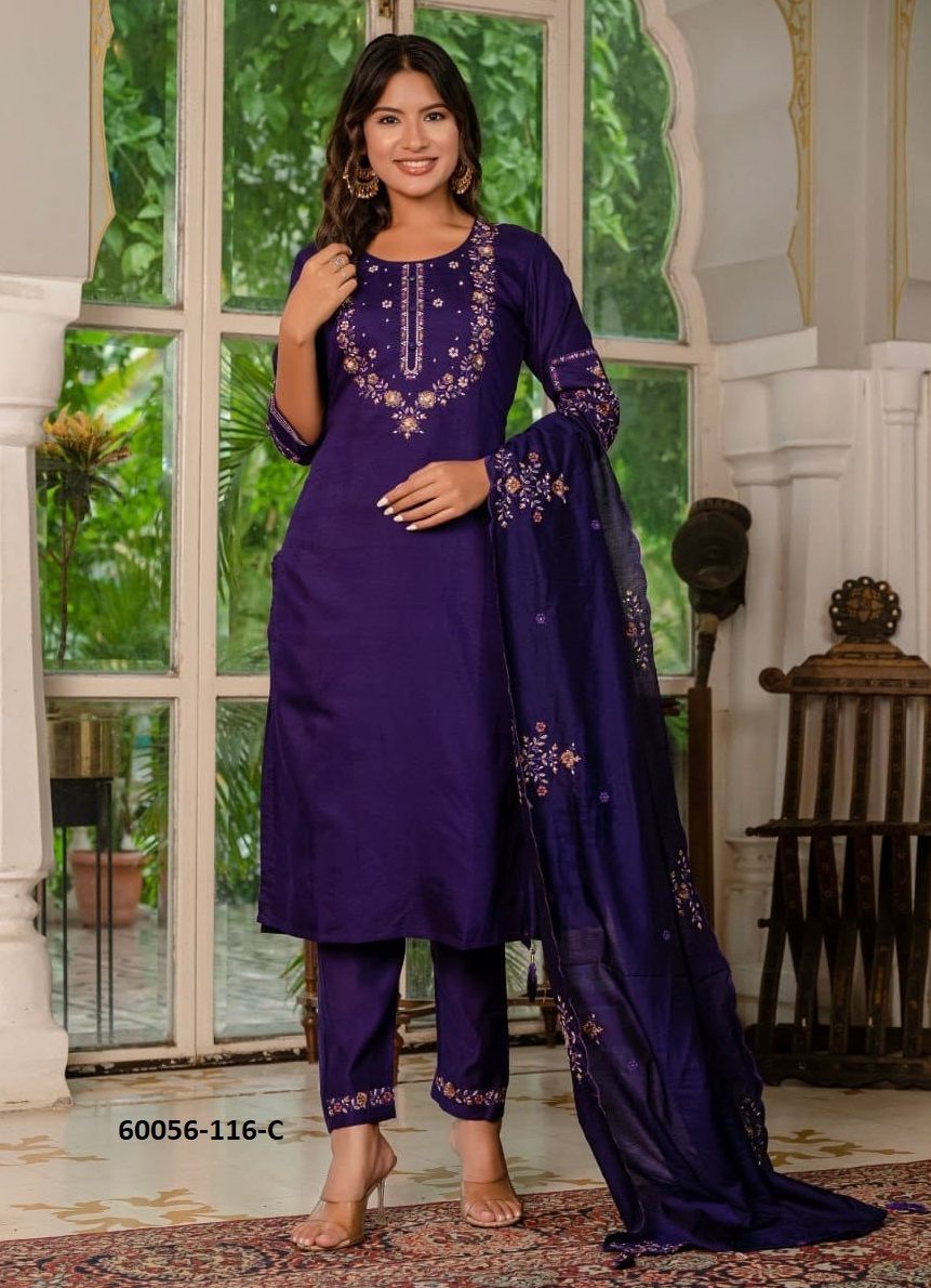 SILK THREADS - Catalog # 60056 (Set of 3 Readymade Salwar Suits) by Brand SERENGETI