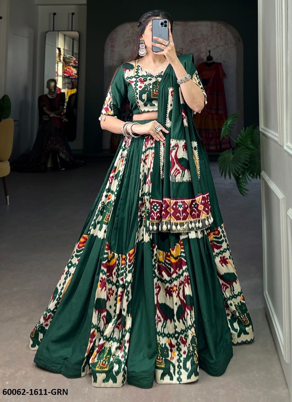 PATOLA FESTIVE PRINTS - Catalog # 60062 (Set of 4 Semi-Stitched Lehengas) by Brand DESI MUSE PATOLA FESTIVE PRINTS - Catalog # 60062 (Set of 4 Semi-Stitched Lehengas) by Brand DESI MUSE