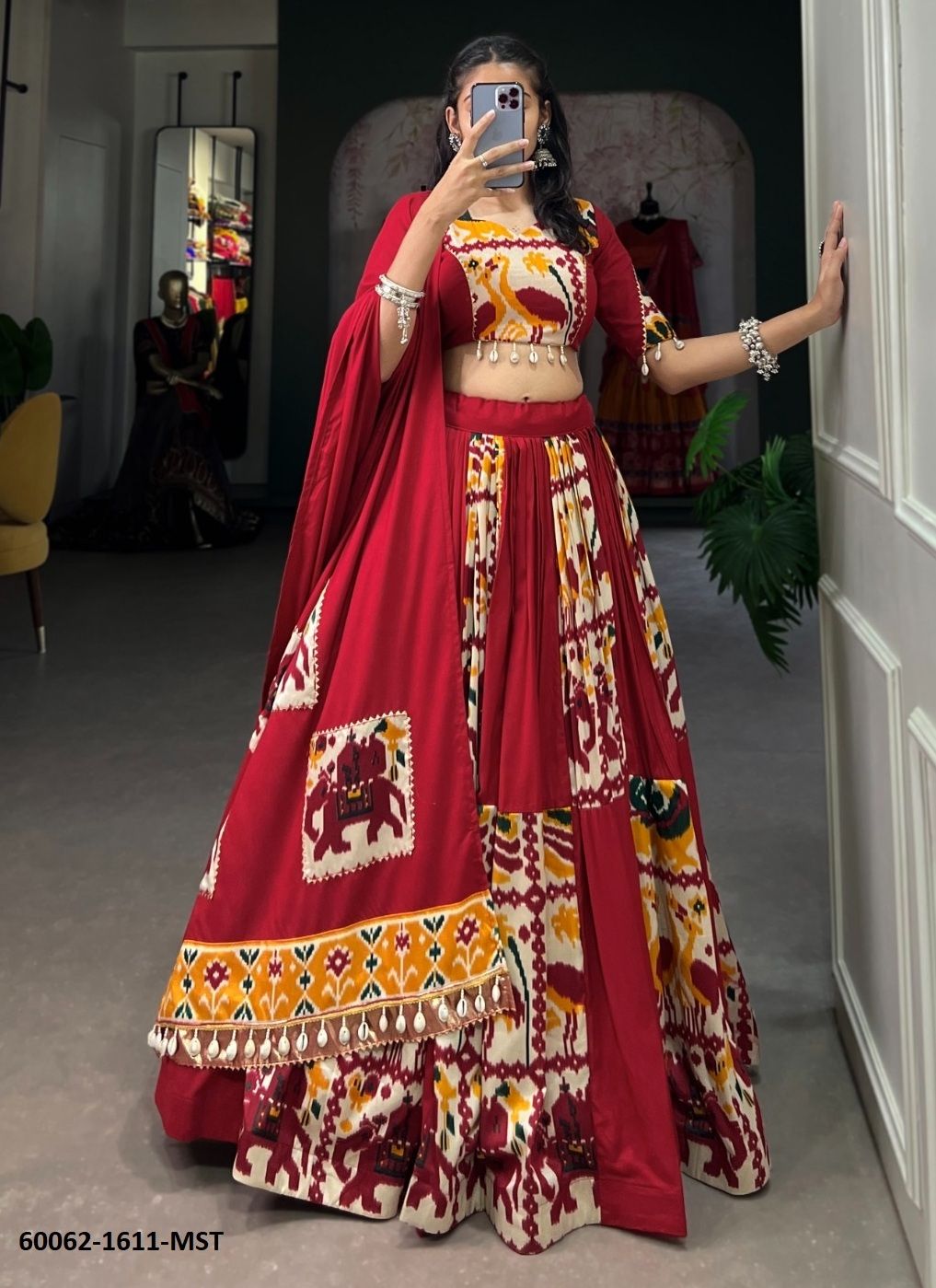 PATOLA FESTIVE PRINTS - Catalog # 60062 (Set of 4 Semi-Stitched Lehengas) by Brand DESI MUSE PATOLA FESTIVE PRINTS - Catalog # 60062 (Set of 4 Semi-Stitched Lehengas) by Brand DESI MUSE