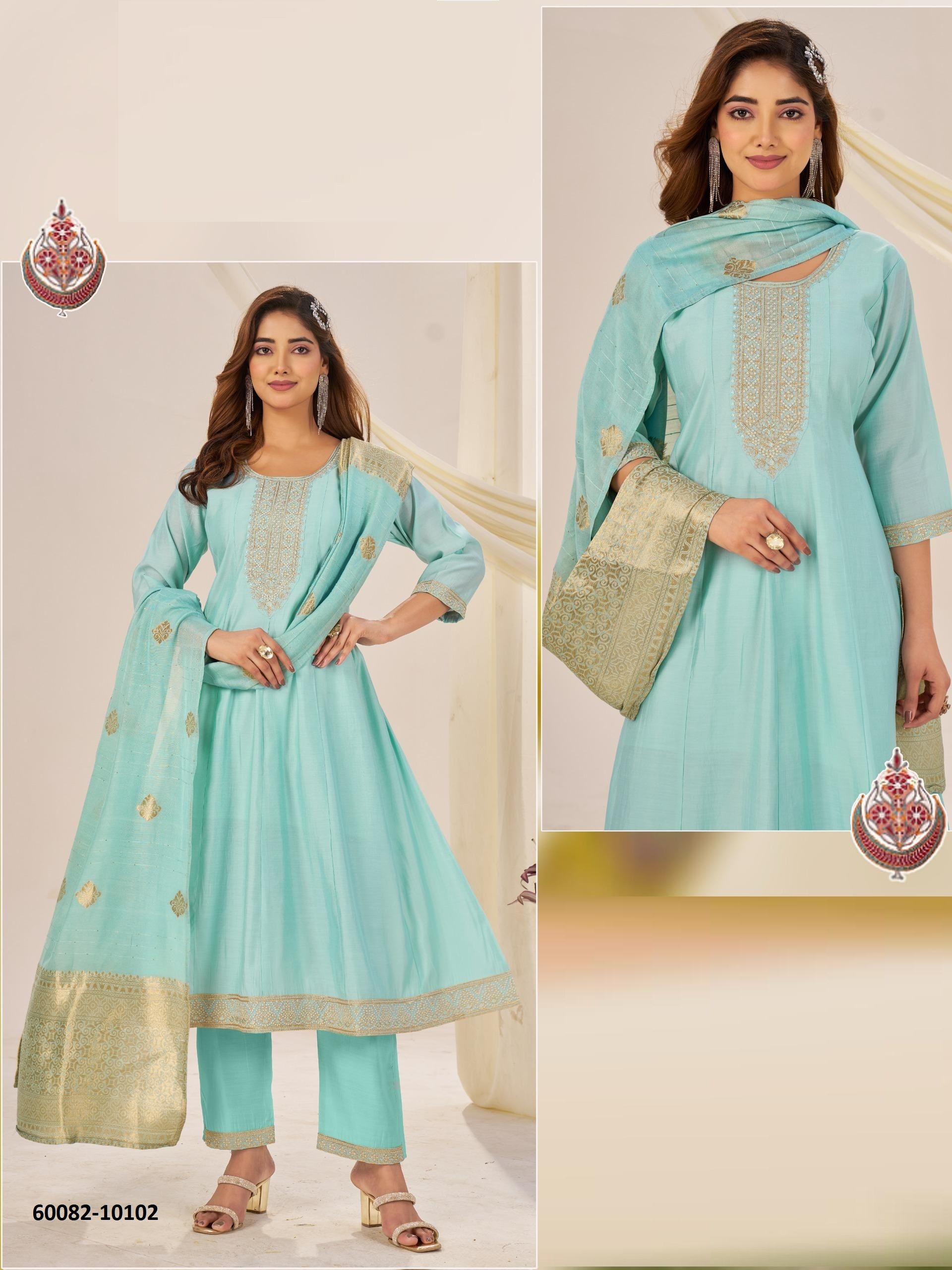 TAJ MAHAL 10 - Catalog # 60082 (Set of 6 Readymade Salwar Suits) by Brand BLUE HILLS