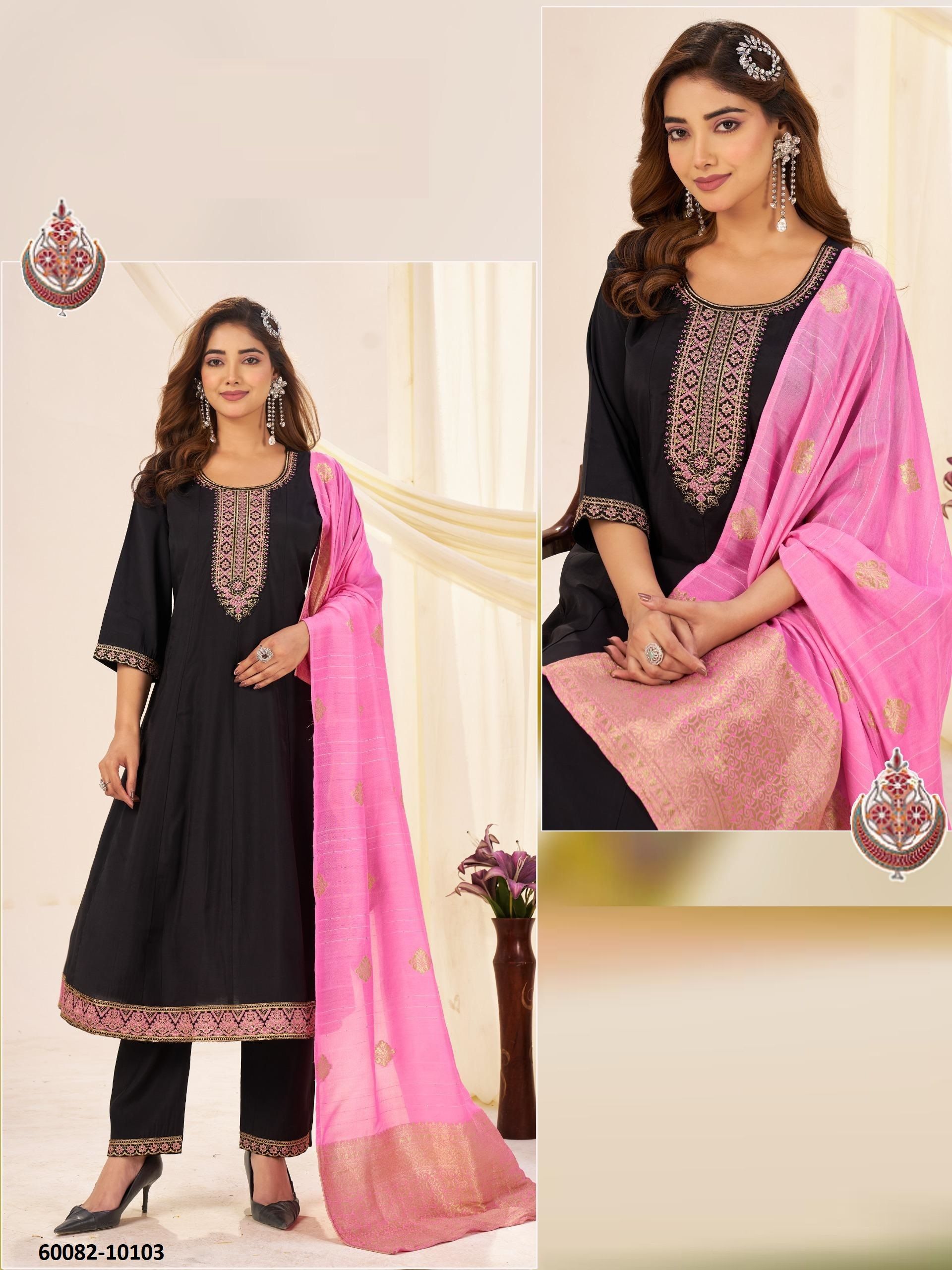 TAJ MAHAL 10 - Catalog # 60082 (Set of 6 Readymade Salwar Suits) by Brand BLUE HILLS