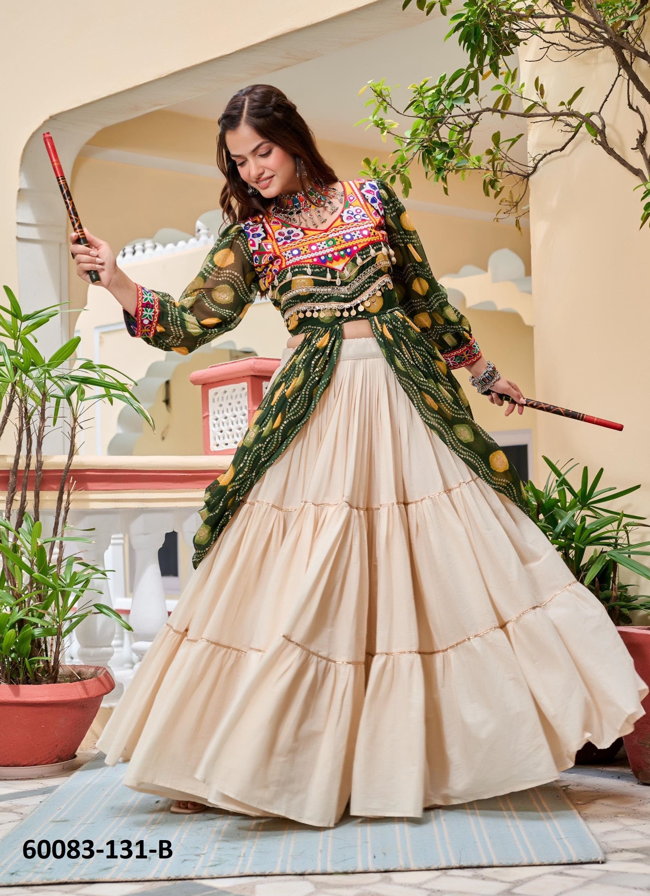 NAVRATRI WEAR 131 - Catalog # 60083 (Set of 2 Readymade Lehengas) by Brand MEHERIYA