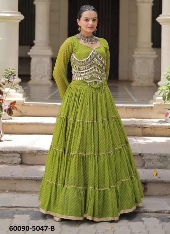 NAVRATRI WEAR 5047 - Catalog # 60090 (Set of 5 Readymade Lehengas) by Brand MEHERIYA