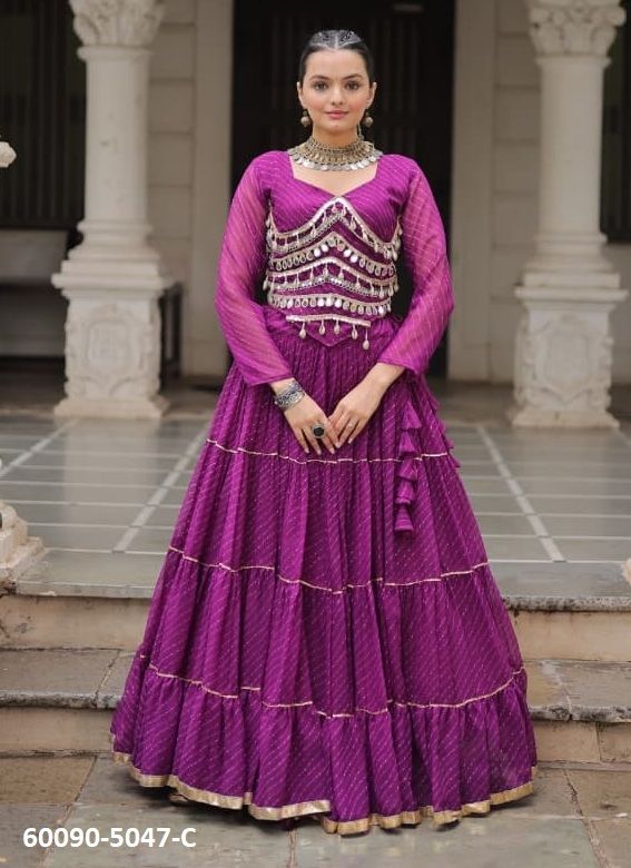 NAVRATRI WEAR 5047 - Catalog # 60090 (Set of 5 Readymade Lehengas) by Brand MEHERIYA