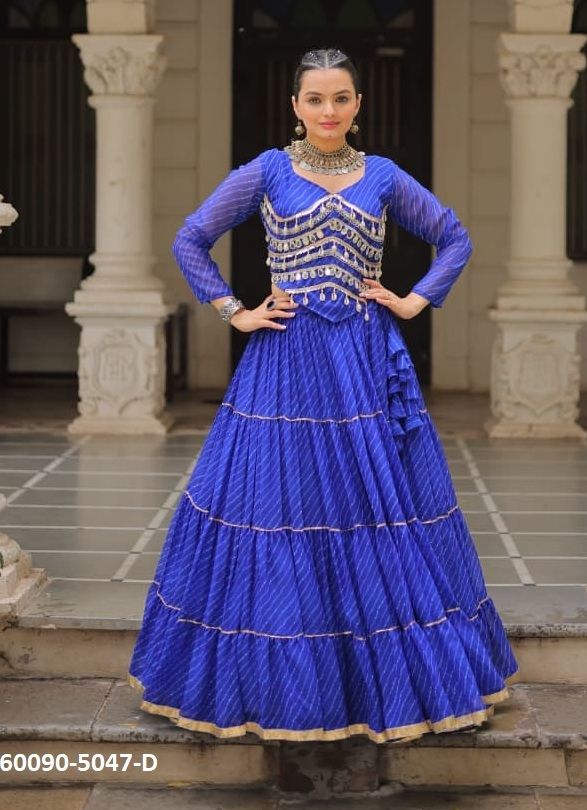 NAVRATRI WEAR 5047 - Catalog # 60090 (Set of 5 Readymade Lehengas) by Brand MEHERIYA