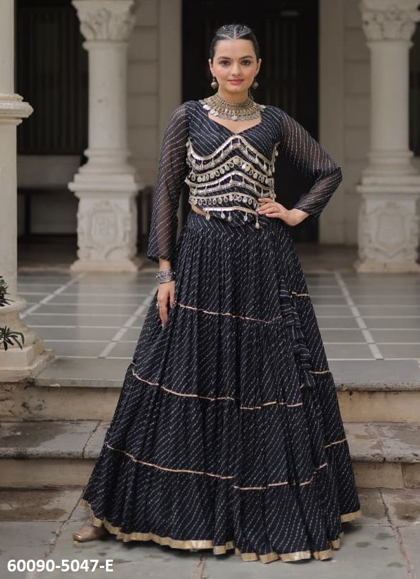 NAVRATRI WEAR 5047 - Catalog # 60090 (Set of 5 Readymade Lehengas) by Brand MEHERIYA
