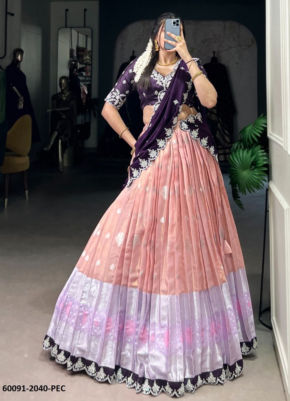 ONAM SPECIAL 2024 - Catalog # 60091 (Set of 4 Semi-Stitched Lehengas) by Brand MEHERIYA