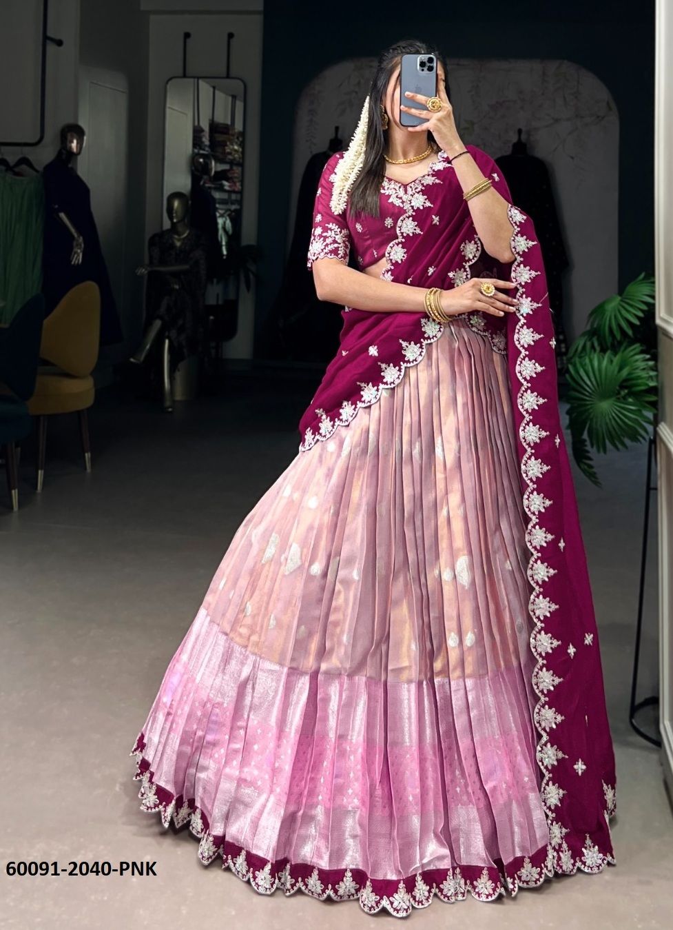 ONAM SPECIAL 2024 - Catalog # 60091 (Set of 4 Semi-Stitched Lehengas) by Brand MEHERIYA