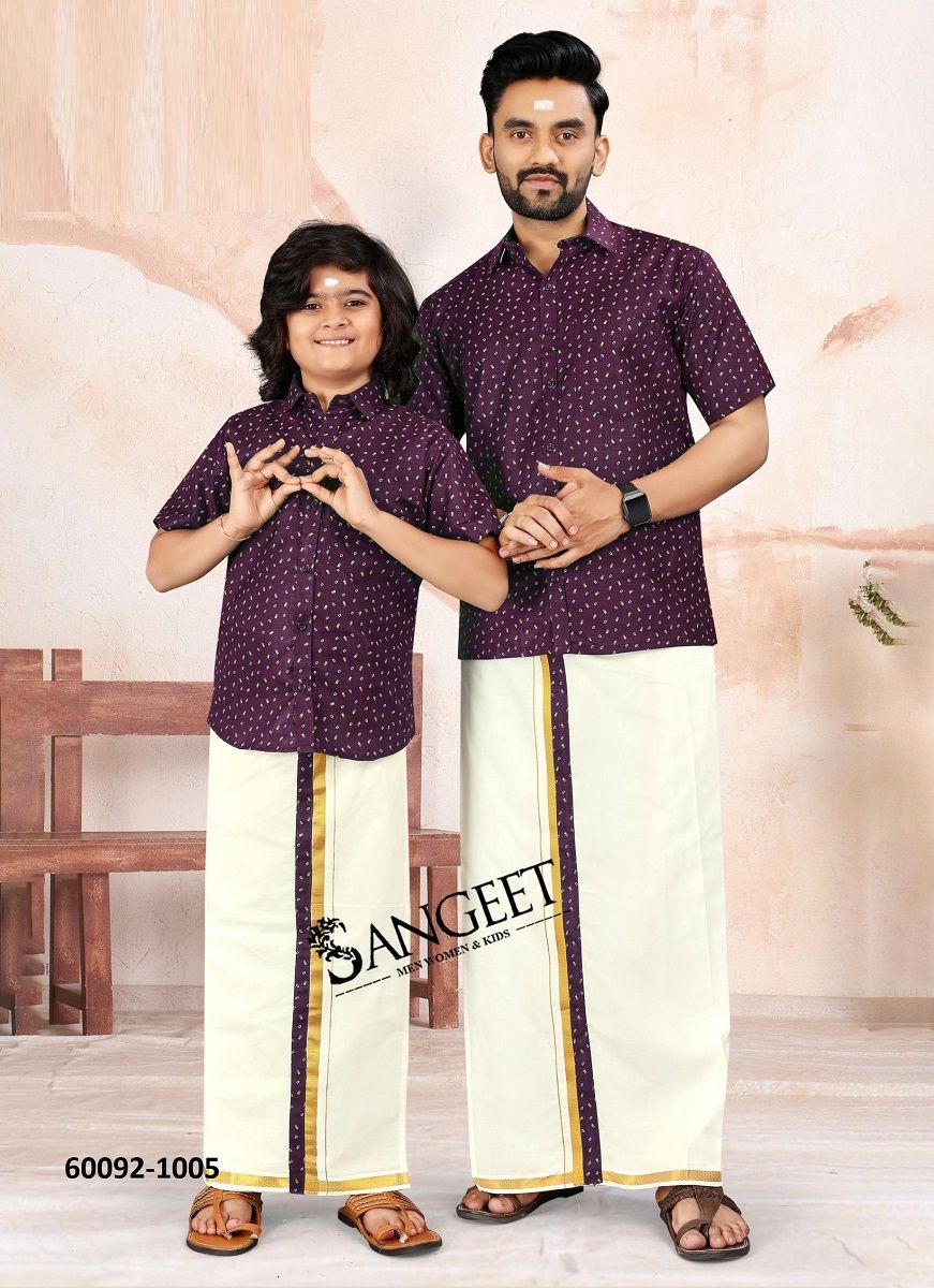 KESAVAN [SHIRT + VESTI] - Catalog # 60092 (Set of 6 FATHER-SON COMBO) by Brand AABHARAN