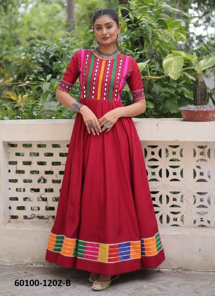 NAVRATRI WEAR 1202 - Catalog # 60100 (Set of 2 Readymade Gowns) by Brand AABHARAN