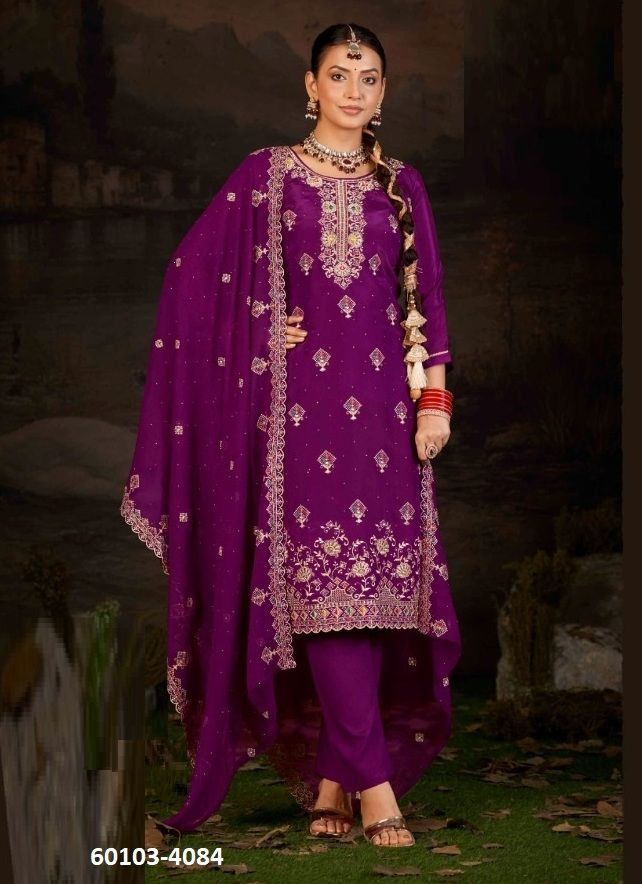 ISHITA - Catalog # 60103 (Set of 4 Semi-Stitched / Un-Stitched Suits) by Brand FOUR DOTS