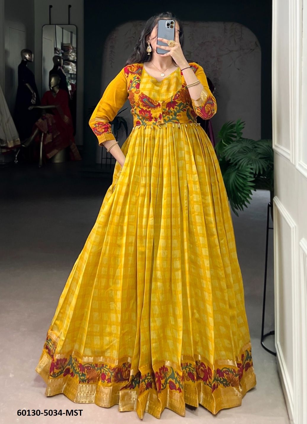CHANDERI CHECKS - Catalog # 60130 (Set of 4 Readymade Gowns) by Brand SERENGETI CHANDERI CHECKS - Catalog # 60130 (Set of 4 Readymade Gowns) by Brand SERENGETI
