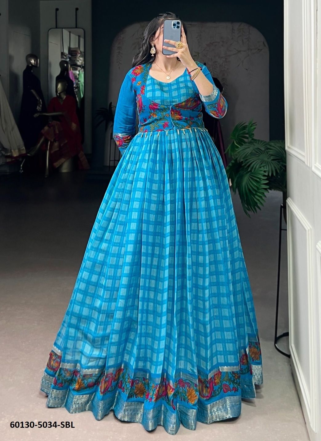 CHANDERI CHECKS - Catalog # 60130 (Set of 4 Readymade Gowns) by Brand SERENGETI CHANDERI CHECKS - Catalog # 60130 (Set of 4 Readymade Gowns) by Brand SERENGETI